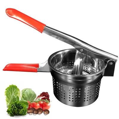 Produktbild von Gemüsepresse aus Edelstahl, 16 cm, rutschfester roter Silikongriff, ideal zum Befüllen von Pfannkuchen