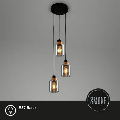 Produktbild von Pendelleuchte 3x E27 Deckenlampe Dimmbar Küchenlampe Metall Rauchglas Schwarz