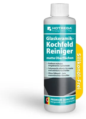 Produktbild von HOTREGA Glaskeramik Reiniger für matte & satinierte Glaskeramik 250 ml | Silikonölfreier Kochfeld Reiniger | Entfernt Eingebranntes schonend