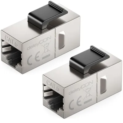 Produktbild von deleyCON CAT6 RJ45 Keystone Verbinder STP 1 Gbit/s, 2 Stück - Silber