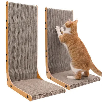 Image de Gimars, ensemble de 2 griffoirs pour chats, forme en L, 58 cm, ensemble stable en carton à gratter pour chats