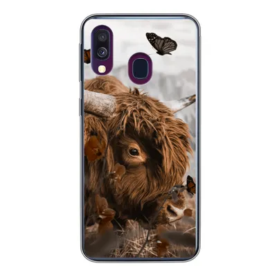 Produktbild von MuchoWow® Handyhülle Schutzhülle Hülle für Samsung Galaxy A40 Scottish Highlander - Schmetterlinge - Pflanzen Silikon Softcase Handy Hülle - Handy-Tasche