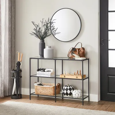 Produktbild von VASAGLE Konsolentisch, Flurtisch, 3 Ebenen, Beistelltisch, Ablagen aus Hartglas, 100 x 30 x 73 cm, Metallgestell, modern, Flur, Wohnzimmer, schwarz