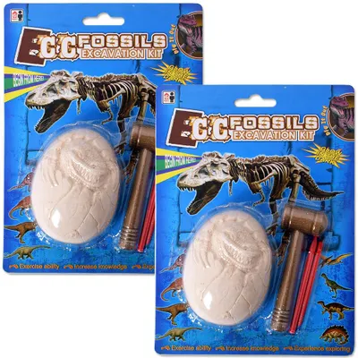 Produktbild von 2 Stück TE-Trend Fossilien Archäologie Ausgrabungsset Dinosaurier Ausgrabung Hammer Meißel Stein 9cm Kinder Spielzeug