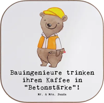 Produktbild von Mr. & Mrs. Panda Untersetzer für Gläser Bauingenieur Kaffee - Weiß - Geschenk, Bauwesen, gläseruntersetzer, Geschenke Berufstätige, Berufsgestaltung, Tassenuntersetzer