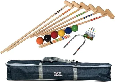 Imagen del producto de Juego de croquet de alta calidad para toda la familia: croquet de madera para niños y adultos, para 6 jugadores, con bolsa de transporte (modelo 3236)