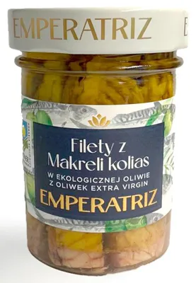 MAKRELA FILETY W BIO OLIWIE Z OLIWEK EXTRA VIRGIN 190 g (125 g) (SŁOIK) - EMPERATRIZ