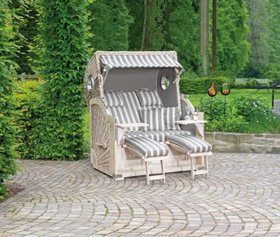 Produktbild von SunnySmart Rustikal 500 PLUS COMFORT 2-Sitzer Garten-Strandkorb 3/4-Liegemodell XL