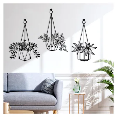 Produktbild von 3 Stück Schwarze Blumen-Wandkunst-Dekoration mit Hängekörben