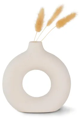 Produktbild von Omgoods - Donut-förmige Vase, handgefertigt - Keramik - Modernes Boho-Design - Für Pampasgras geeignet - 38 cm - Blickfang für das Wohnzimmer - Vase
