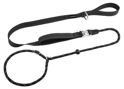 Produktbild von Retrieverleine mit Zugstopp, Doppelte Griffe, Reflektierend, Schwarz, 0,8 cm x 1,8 m