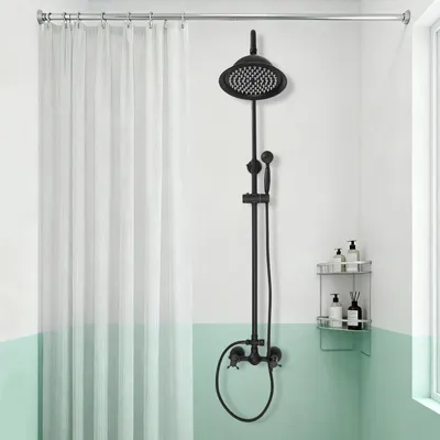 Immagine prodotto di Sistema doccia - Set doccia a parete - Regolabile in altezza da 90 a 118 cm - Acciaio inossidabile - Soffione rotondo - Superficie verniciata