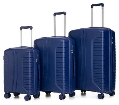 Image de Ensemble de valises 3 pièces 20"/24"/28", valises à roulettes en PP, avec poignée latérale, bleu