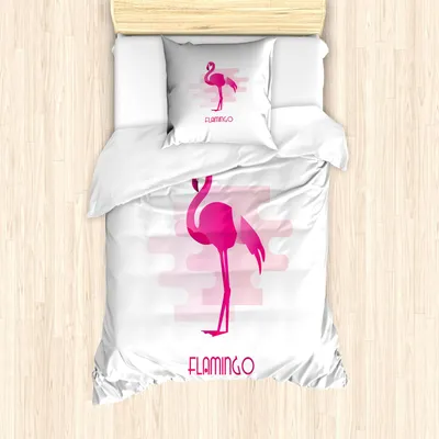 Produktbild von ABAKUHAUS Pink Flamingo Bettbezug Set, Tropischer Dschungel-Vogel-Ikone mit der Beschriftung Hawaiian Fauna, 135 x 200 cm + 80 x 80 cm, Rosa Blassrosa und Weiß