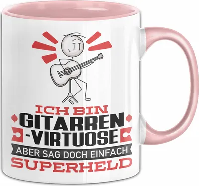 Produktbild von Gitarrenvirtuose Geschenk Tasse Ich Bin Gitarrenvirtuose Aber Sag Doch Einfach Superheld Lustige Geschenkdiee für Gitarrenvirtuose Kaffee-Becher (Rosa)