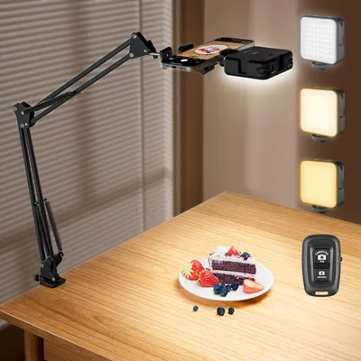 Produktbild von Overhead Stativ Handy mit Licht,Winkel einstellbar Handy Stativ mit Licht 3 Lichtfarben Einstellbare Helligkeit Ringlicht Flexiblem Arm Halterung für Tiktok, YouTube, Live-Streaming, Videoaufnahmem