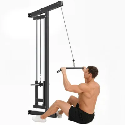 Produktbild von Latzug Wandmontage mit Latzugstange & Pulley System – Kabelzug Station Oben & Unten, Stahl, 75 x 16 x 192 cm