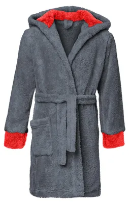 Image de Peignoir à capuche Timone pour enfants KIDS (Graphite/Rouge (719/615), 122-128)