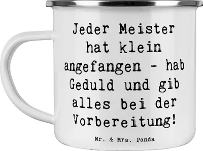 Produktbild von Mr. & Mrs. Panda Teetasse Spruch Wettkampfvorbereitung meistern - Weiß - Geschenk, Laufen, Pott, Emaille Tasse, Geschenkideen, sportliche Wettkämpfe, Campingbecher, Trost