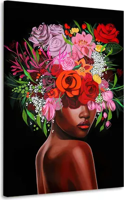 Produktbild von afrikanische Frau Flower Bouquet Leinwandbild Wandbild Kunst XL Deko: 100x150x4cm