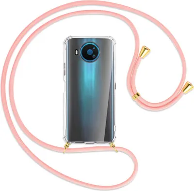 Produktbild von Handykette Backcover-Schutzhülle mit Band (Metall goldfarben) für Nokia 8.3 5G - rosa