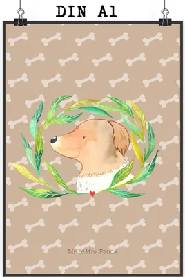 Produktbild von Mr. & Mrs. Panda Bild Hund Blumen DIN A1 - Hundeglück - Geschenk, Hundeliebe, Wandbild, Niedlich, drucke, Plakat, Hunde, Sprüche, Kunstdruck, wanddeko