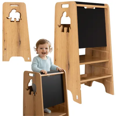 Zdjęcie produktu dla Pomocnik kuchenny VERK.design 80cm kitchen helper z zasuwą podest regulowany stołek edukacyjny dla dzieci brązowy słonik