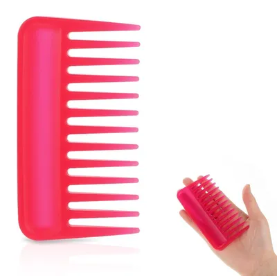 Zdjęcie produktu dla Mini grzebień o szerokich ząbkach, 10,2 cm, różowy, wykonany z tworzywa sztucznego, idealny do rozczesywania i stylizacji włosów