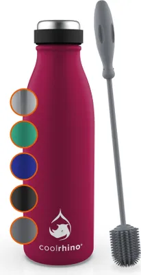 Produktbild von coolrhino Edelstahl-Trinkflasche 500ml, 1L – Kohlensäure geeignete Sportflasche inkl. Reinigungsbürste – BPA frei, Auslaufsicher -Thermosflasche & Teeflasche für Uni, Schule, Fitness, Outdoor, Camping