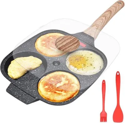 Zdjęcie produktu dla Patelnia Famanu z 4 przegródkami, patelnia do omletów z pokrywką, powłoka nieprzywierająca, aluminium, nadaje się do wszystkich rodzajów źródeł ciepła