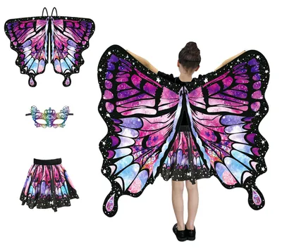 Image de Cape "Ailes de papillon" pour enfants, multicolore, avec des rubans et des motifs brodés, idéal pour Halloween et les déguisements