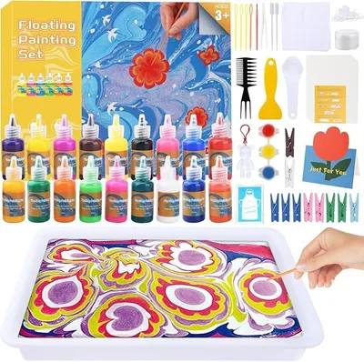 Produktbild von Wasser marmorierfarbe Farbset für Kinder,18 Farben Kunsthandwerk für Mädchen und Jungen,Wassermarmorierfarbe Marbling Paint Kit
