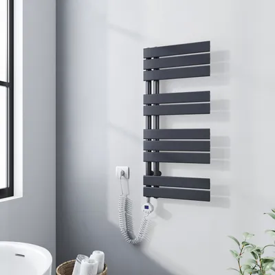 Produktbild von Heilmetz Heizkörper Elektrisch für Badezimmer, Handtuchwärmer Anthrazit 90x40cm Flachheizkörper Seitenanschluss