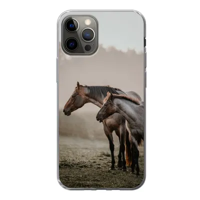 Produktbild von MuchoWow® Handyhülle Schutzhülle Hülle für iPhone 13 Pro Pferde - Nebel - Wiese Silikon Softcase Handy Hülle - Handy-Tasche