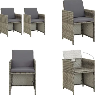 Immagine prodotto di vidaXL Sedie da giardino 2 pezzi con cuscini in poly rattan grigio - Sedia da giardino - Sedie da giardino - Sedia da pranzo - Sedie da pranzo
