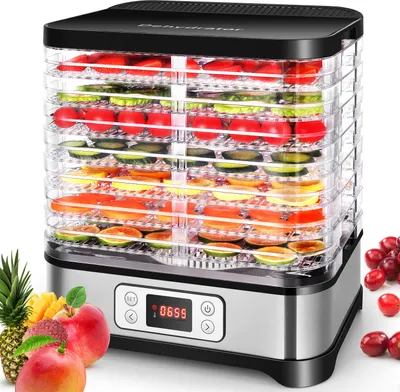 Image de Déshydrateur alimentaire Tooluck 400 W en acier inoxydable avec 8 étages, déshydrateur avec affichage de l'heure, minuterie et réglage de la température (35-70 °C), sans BPA