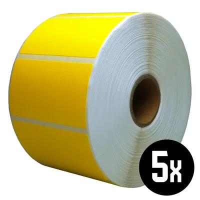 Produktbild von DULA Etiketten - Kompatibel mit Zebra 57x32mm - Gelb - Permanent - 5 Rollen - 1500 Etiketten pro Rolle - Kern 25mm