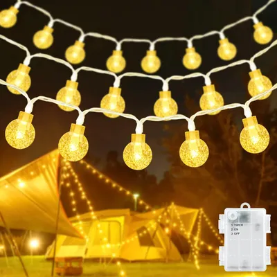 Lichterkette 6 m, 40 LEDs, Kristallkugeln, warmweiß, IP65, Timer