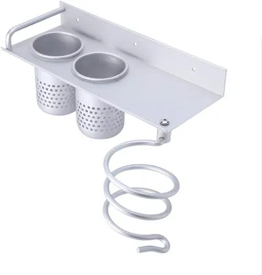 Produktbild von Wandorganizer Für Haartrockner Mit 2 Zahnbrushhaltern, Aluminium, 29×12×10 Cm, Für Bad Und Toilette