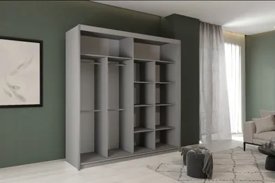 Produktbild von Kleiderschrank JAMAJKA 203 cm Schiebetürenschrank mit Spiegel Grau + Wotan Lamellen