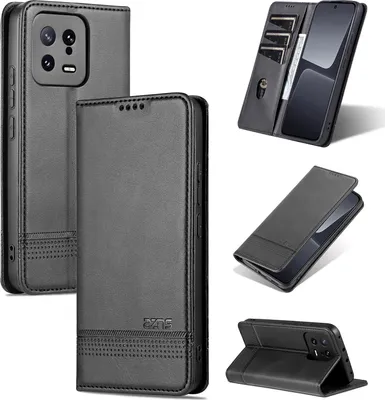 Obrázek produktu pro Kožené pouzdro pro Xiaomi 13 Pro, skládací peněženkové pouzdro s magnetickým uzávěrem a stojánkem černé