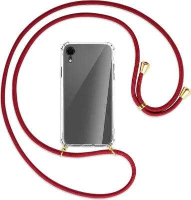 Produktbild von Handykette Backcover-Schutzhülle mit Band (Metall goldfarben) für Apple iPhone XR - dunkelrot