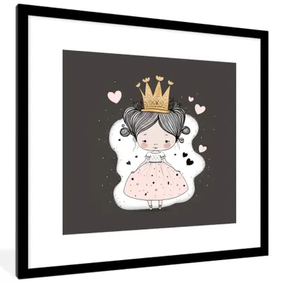 Produktbild von MuchoWow® Gerahmtes Poster Prinzessin - Kleid - Herzen - Mädchen - Krone 40x40 cm - Poster mit Schwarzem Bilderrahmen Wandposter Rahmen Foto Bilder - Poster - Plakat im Rahmen