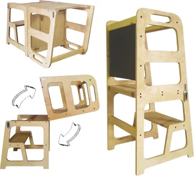Produktbild von Lernturm klappbar für kinder 3in1 | Montessori-Küchenturm | Helferturm | Montessori Lernturm faltbar | Kuechenhelfer