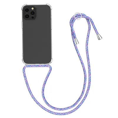 Produktbild von kwmobile Necklace Case kompatibel mit Apple iPhone 13 Pro Max Hülle - Silikon Cover mit Handykette - Band Handyhülle Lavendel Transparent Violett Weiß