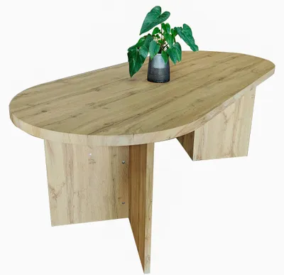 Produktbild von Esstisch 204 x 90 cm Holz Wildeiche-Optik gerade Kante oval V-Gestell OVI