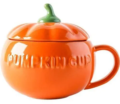 Produktbild von Keramiktasse Kürbisform mit Deckel 800ml Suppenschüssel 15cm