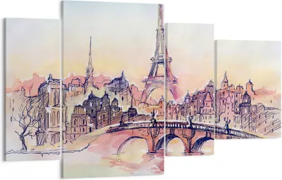 Produktbild von Bild auf Leinwand - Leinwandbild - Brücke Eiffle Illustration Frankreich - 120x70cm - Wand Bild - Wanddeko - Leinwanddruck - Bilder - Kunstdruck - Leinwand bilder - Wandkunst - DL120x70-2999