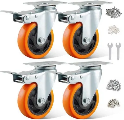 Obrázok produktu pre Oranžová sada 4 ks 100 mm koliesok s brzdou na ťažké zaťaženie určených na prepravu nábytku