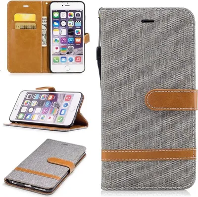 Produktbild von Tasche für Apple iPhone 6s Plus Jeans Cover Handy Schutz Hülle Case Grau
